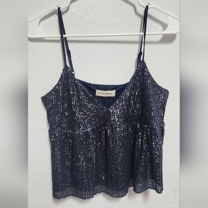 Lucky Brand Navy Sequin Spaghetti Strap Tank Top